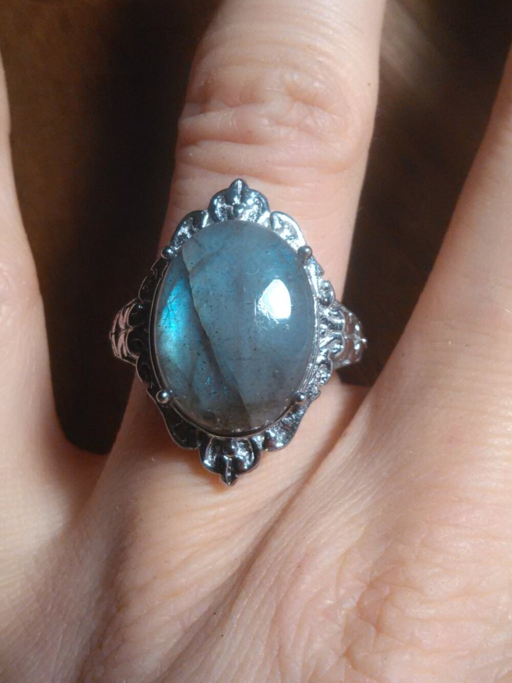 Malagasy Labradorite Stainless Steel Solitaire Ring (Size 7)